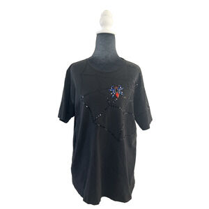 Vintage Mondi Shirt Halloween Spider Web Beads Sequence Rhinestones Black Large